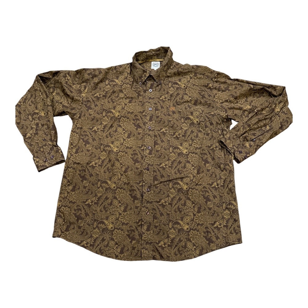 Cinch Mens Large Brown Paisley Long Sleeve Button Down Western Cotton Shirt